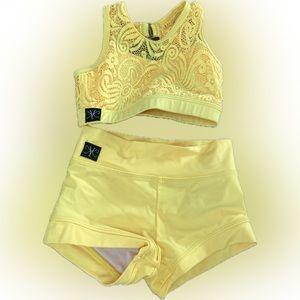 Kandi Kouture Dancewear Yellow lace top and matching short